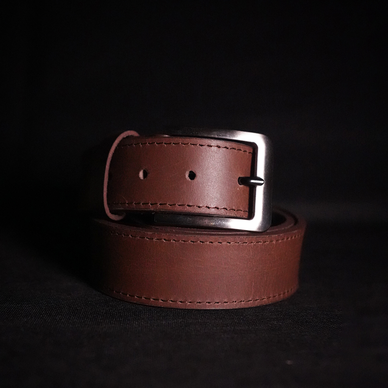 Classic Brown Cowhide Belt - Heritage Stitch Detail