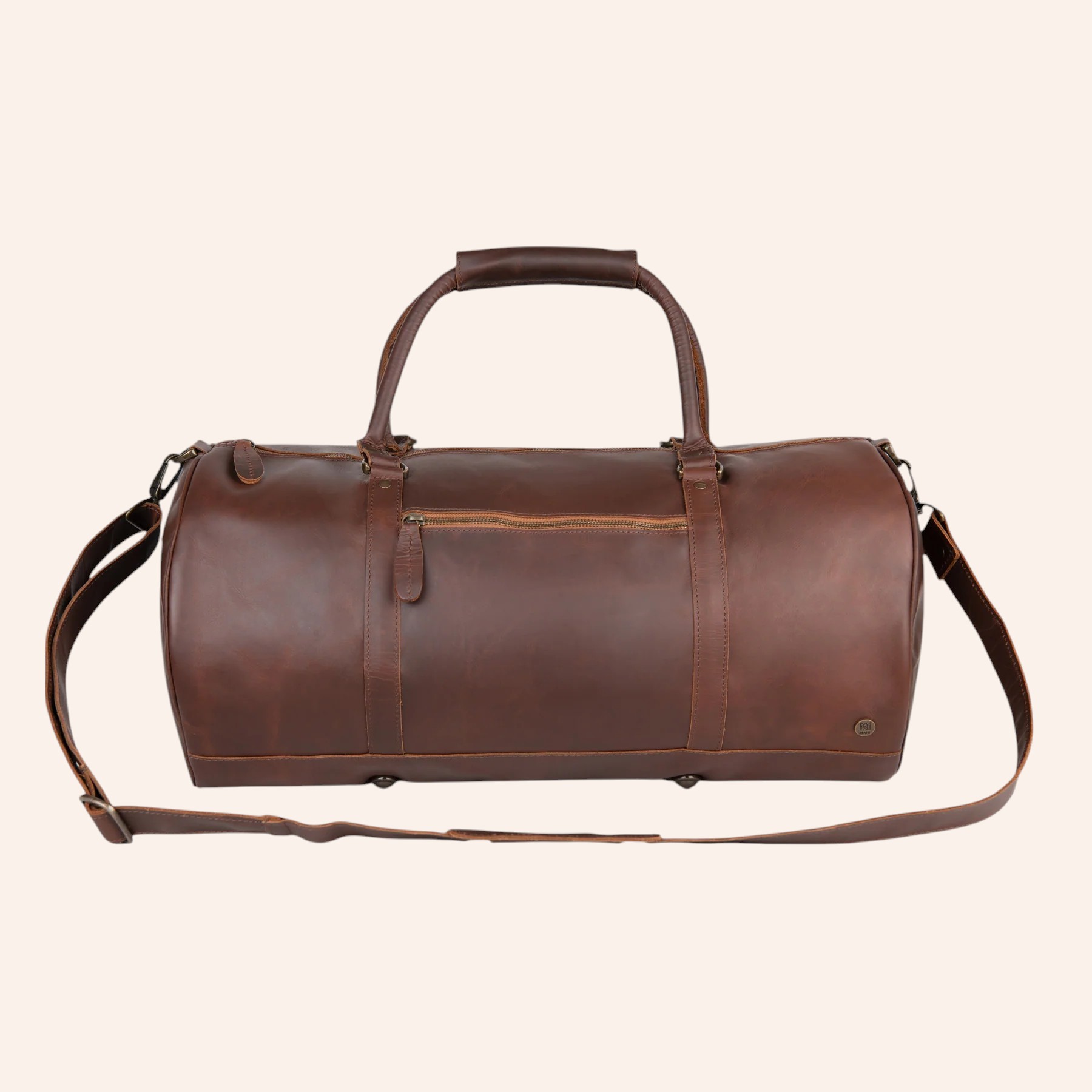 Classic Brown Leather Duffel Bag with Vintage Finish