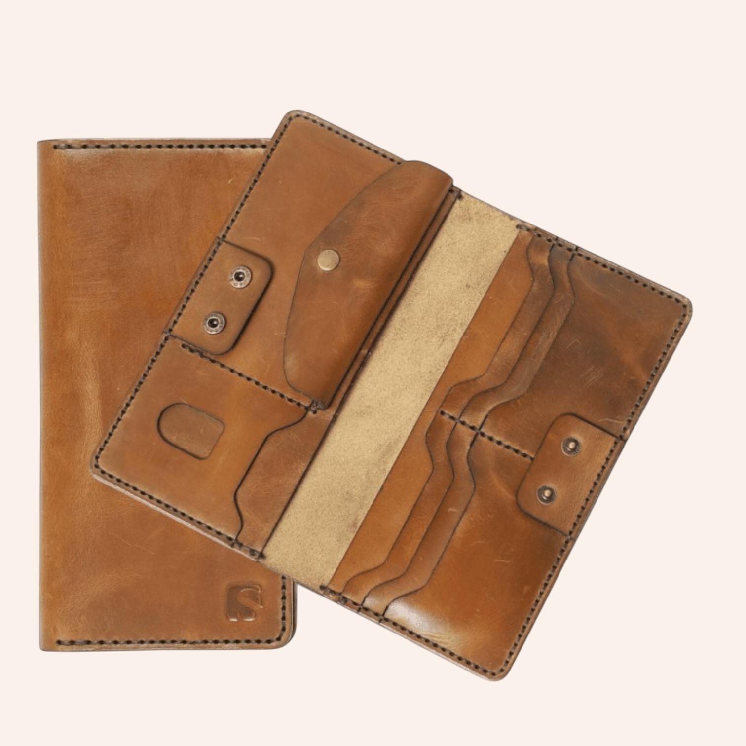 Handmade Long Cow Leather Wallet for Cards and Cash