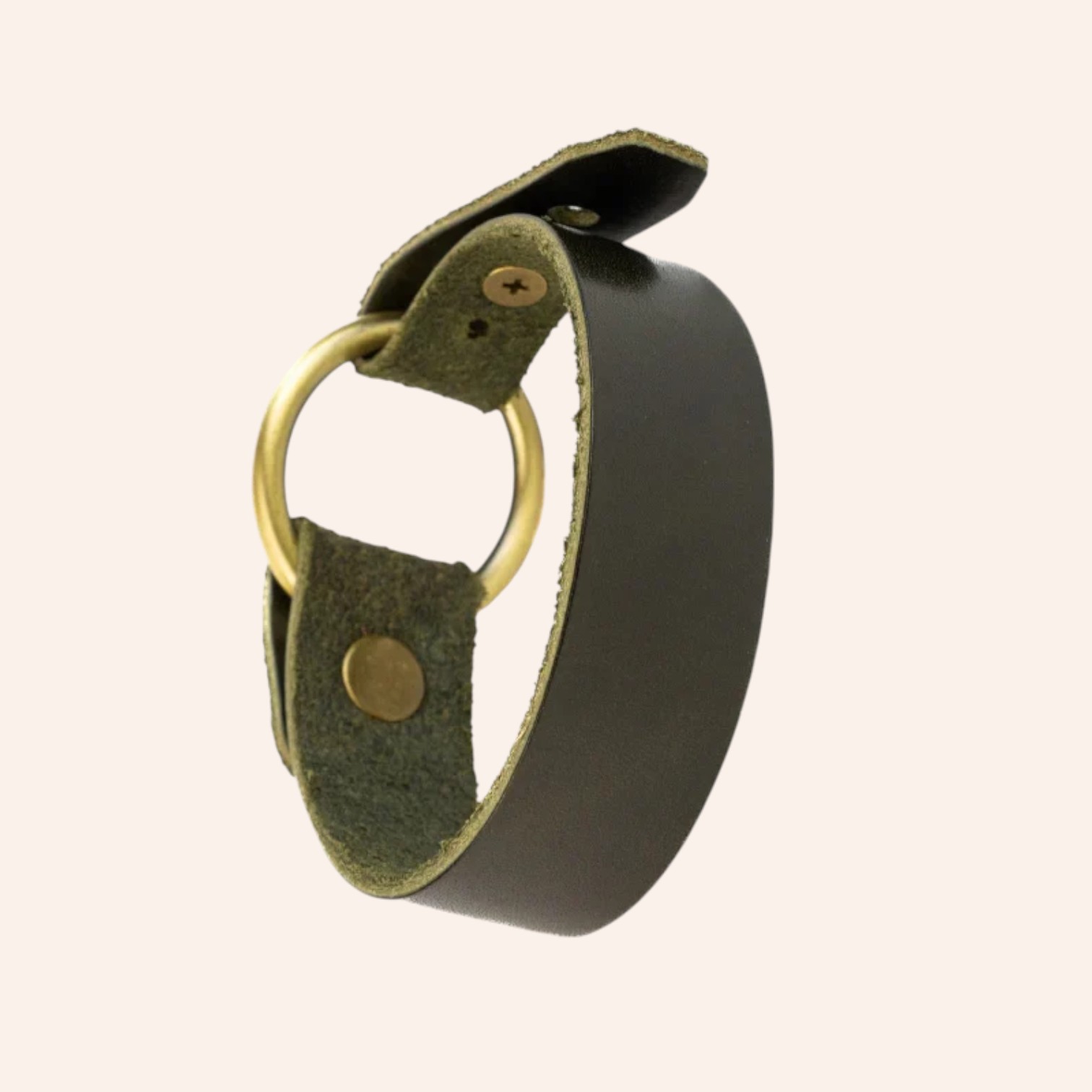 Vintage Rustic Leather Cuff Bracelet with Brass Ring