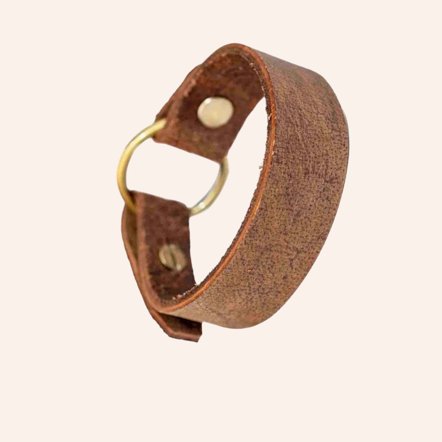 Vintage Rustic Leather Cuff Bracelet with Brass Ring
